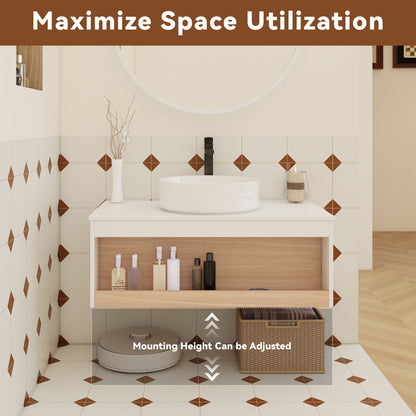 Floating Bathroom Vanity With Glossy Round Vessel Sink
