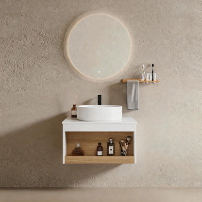 Floating Bathroom Vanity With Glossy Round Vessel Sink