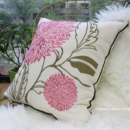 European Floral Cushion Cover Cotton Pillowcases Yellow Botanical Flowers and Green Leaves Floral Garden Pattern Printed Cushion Home Decor Rectangle Pillow Cover