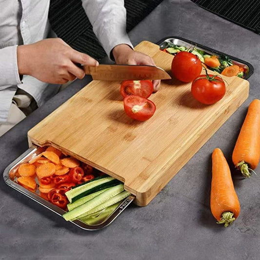 Bamboo Cutting Board With Drawer Chopping Block