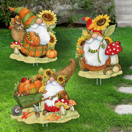 Fall Gnome Outdoor Garden Decor Set of 3 by Susan Winget - Thanksgiving Decor - 8471250M-S3-SW