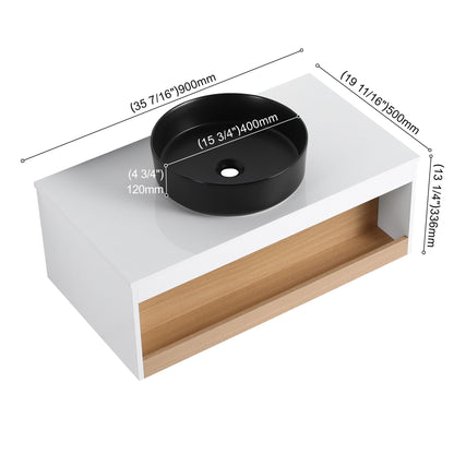 Floating Bathroom Vanity With Glossy Round Vessel Sink