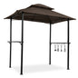 Outdoor Grill Gazebo With Double Tier Soft Top Canopy, Steel Frame, Bar Counters & Hook