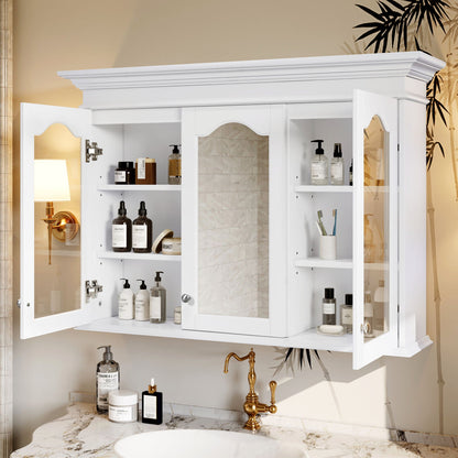Medicine Cabinet With Mirror Door And Adjustable Shelves, Wall-Mounted Bathroom Storage Cabinet - White