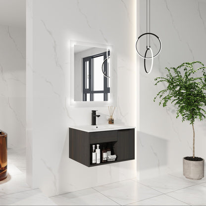 Wall Mounted Floating Bathroom Vanity With Open Shelf & Soft Close Door