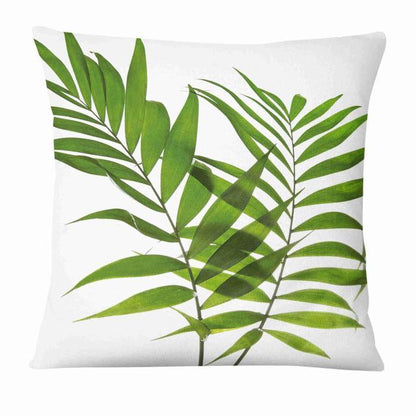 Fresh Green Leaves Digital Printed Pillowcase Home Pillow Decoration Tropical Green Leaves Throw Pillow Cover With Geometric Background Home Decorative Square Cushion Covers Cotton Linen Home Decor 45x45CM