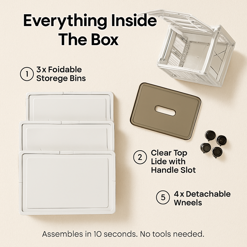 Foldable Storage Bins with Lid, 3-Piece Set