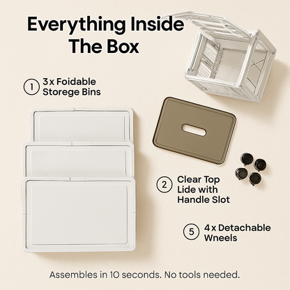 Foldable Storage Bins with Lid, 3-Piece Set