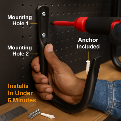 Garage Utility Hooks for Wall Mounts and Tools