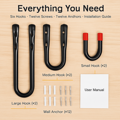Garage Utility Hooks for Wall Mounts and Tools