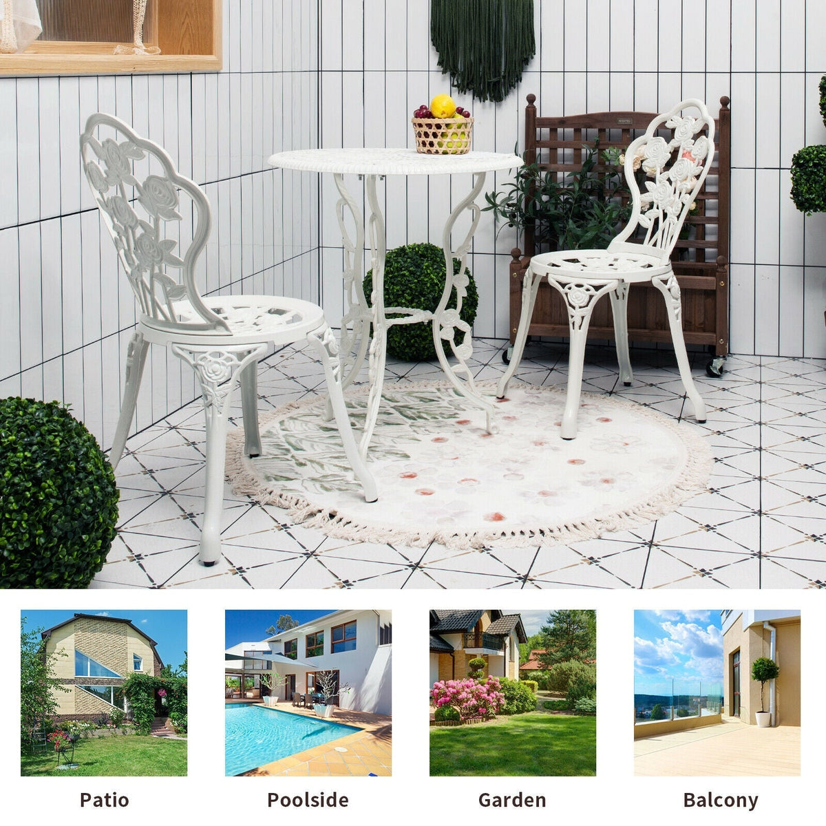 Outdoor Cast Aluminum Patio Furniture Set with Rose Design