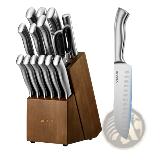 Kitchen Knife Set With Block And Sharpener, 15 Piece German High Carbon Stainless Steel  Sharp Knife Set, Kitchen Cutlery With Ergonomic Handle, Sharpening Rod And Wooden Block, For Home Cooks