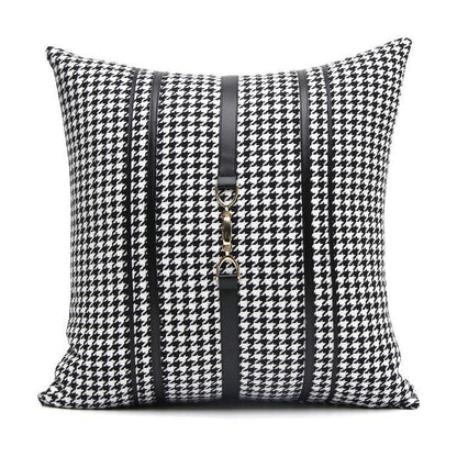 Luxury Black White Houndstooth Gold Leather Stitching Pillow Covers Sofa Decorative Horse Pillow Case Swallow Gird Throw Pillowcases Black Gold PU Leather Polyester Splicing Cushion Covers Well Made Classic Pattern