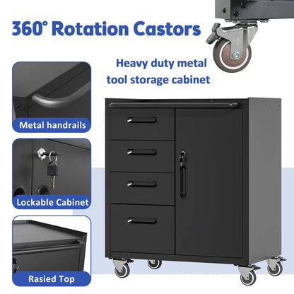 Metal Tool Storage Cabinet with 4 Drawers and Wheels