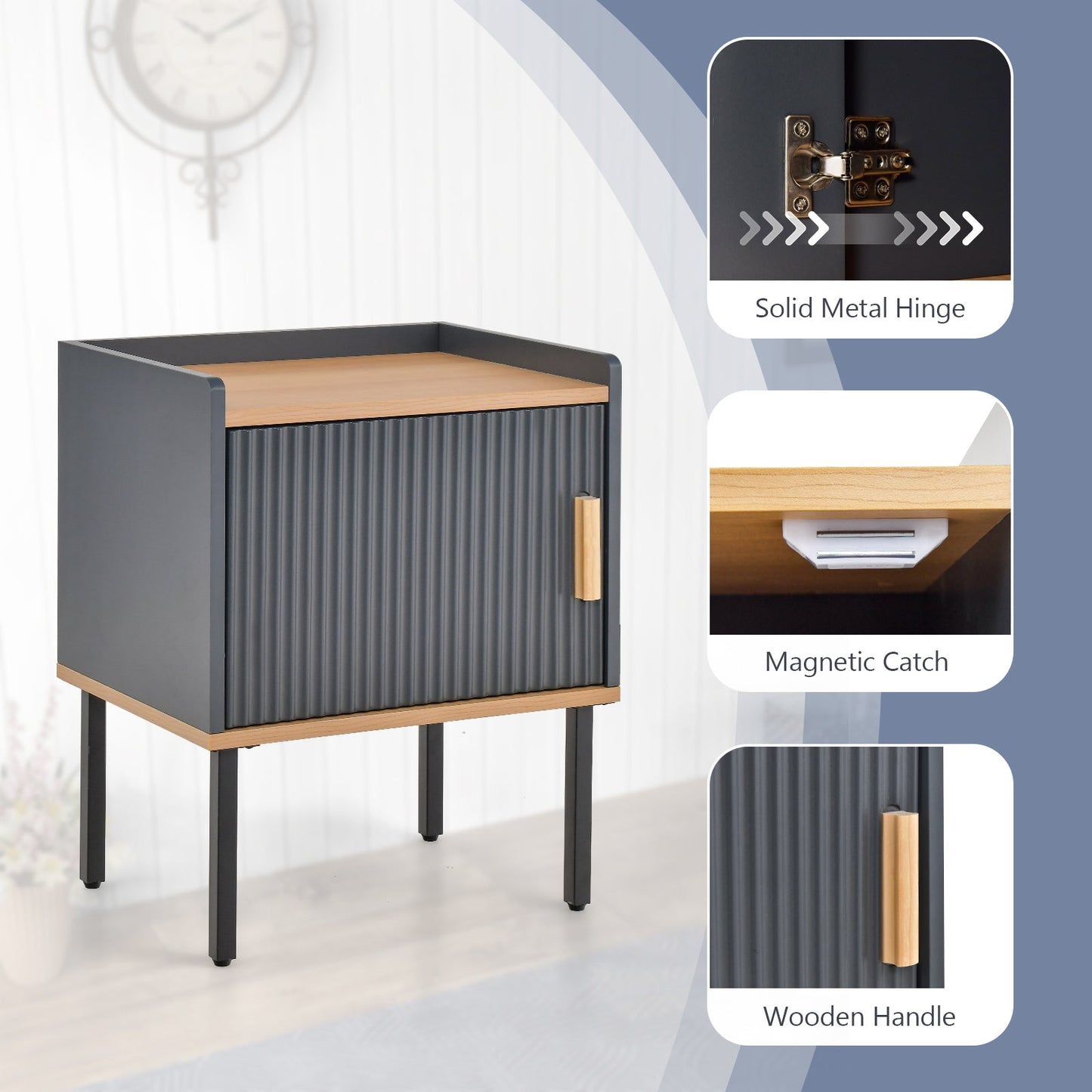 Nightstand Bedside End Table with Door Cabinet for Living Room Bedroom-Gray
