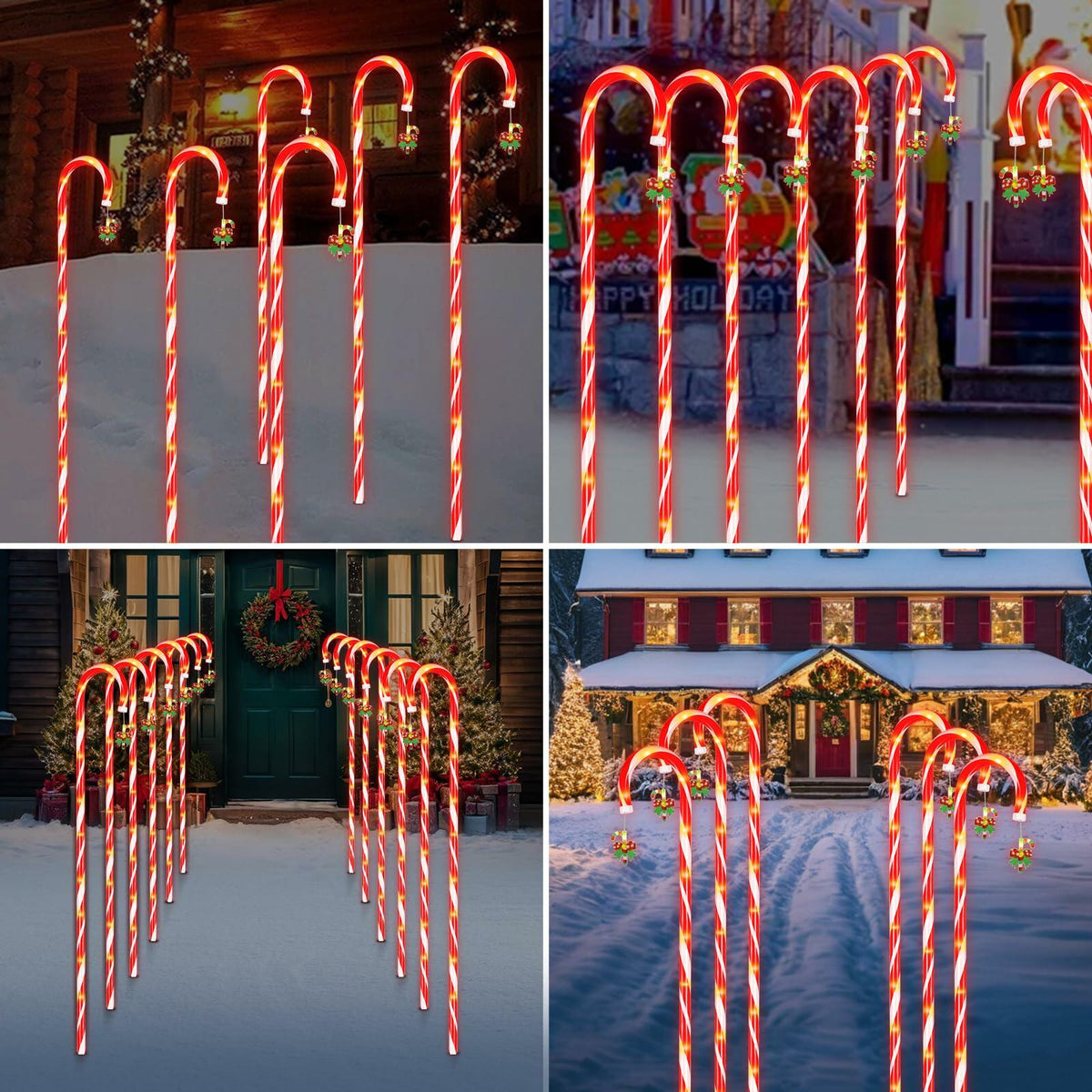 Qoosea Solar Christmas Lights 6 Pack Waterproof Candy Cane 78 LED Warm White