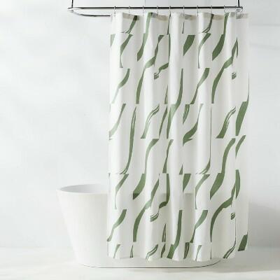Room Essentials CVC Fabric Painted Strokes Shower Curtain Green