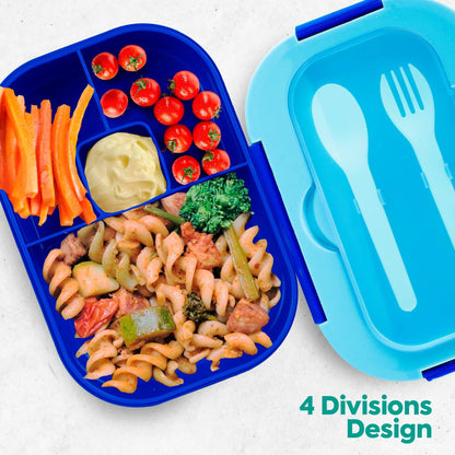 DifaBella Kids Lunch Box – 4-Compartment Bento Box with Spoon & Fork (Blue)
