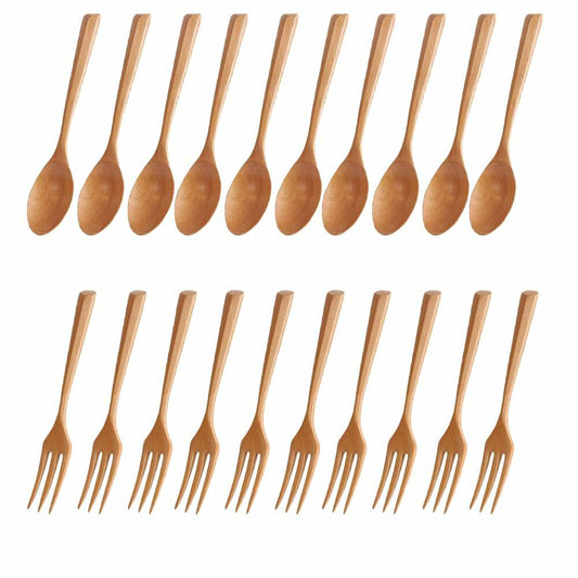 Chen Mi 20 Pc Wooden Spoon Fork Set Japanese Style Reusable Cutlery