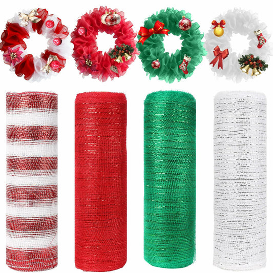 Funactu Metallic Mesh Ribbon 10in x 30ft Red Foil Christmas Decor