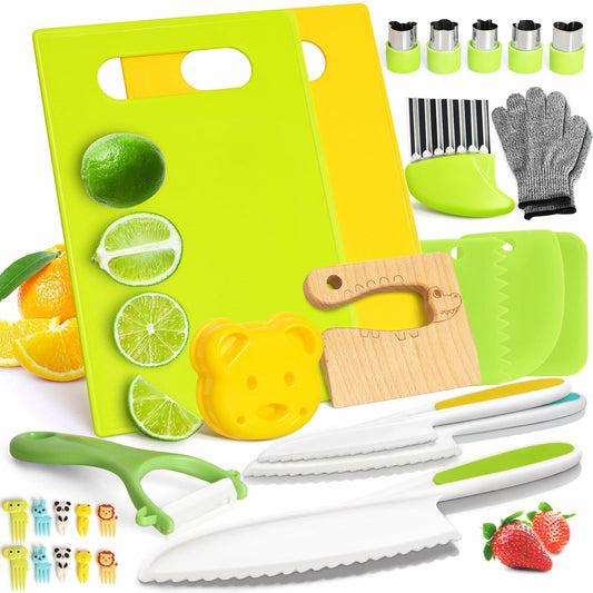 Suhctuptx 28PCS Toddler Knife Set Kids Kitchen Knives Crocodile Color Safe