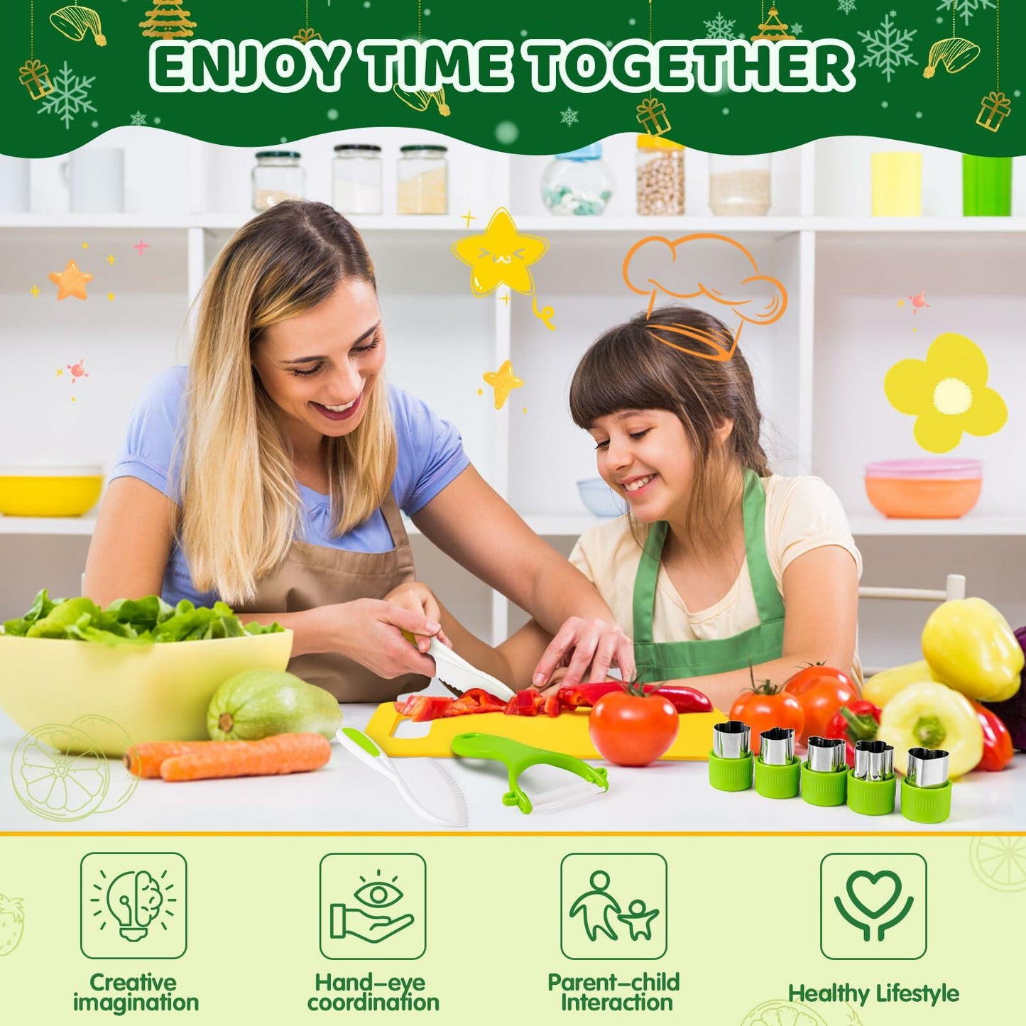 Suhctuptx 28PCS Toddler Knife Set Kids Kitchen Knives Crocodile Color Safe