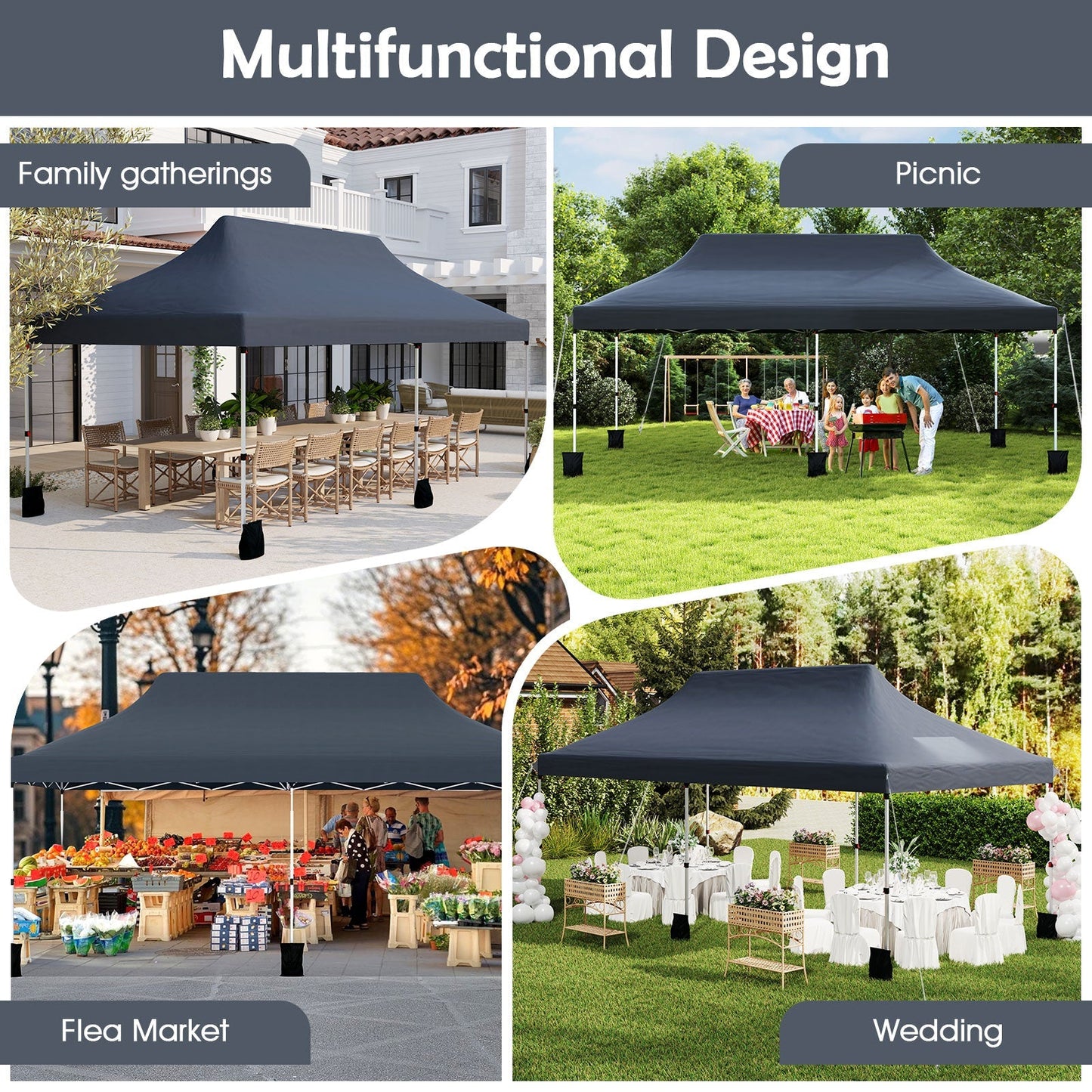 10 X 20 FT Pop up Canopy Tent Foldable Portable Outdoor Gazebo with Carry Bag-Blue