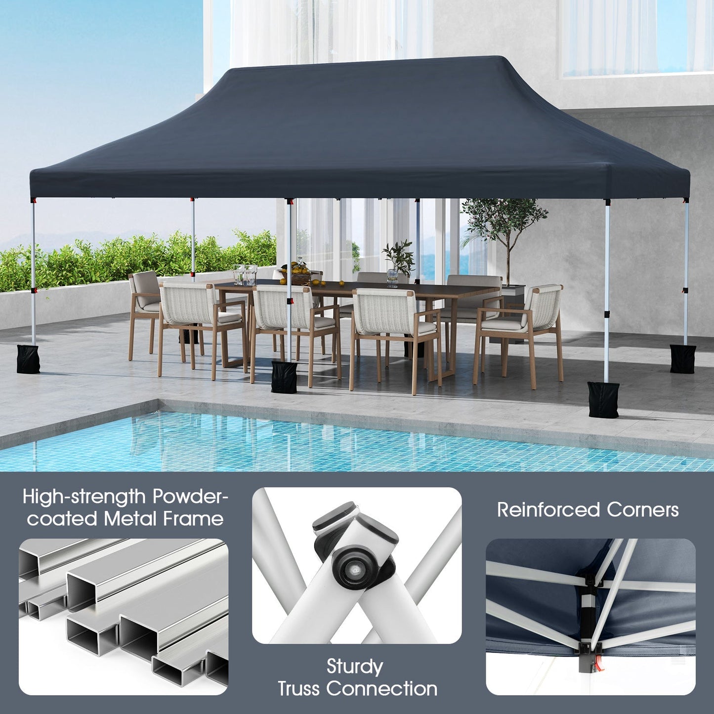 10 X 20 FT Pop up Canopy Tent Foldable Portable Outdoor Gazebo with Carry Bag-Blue