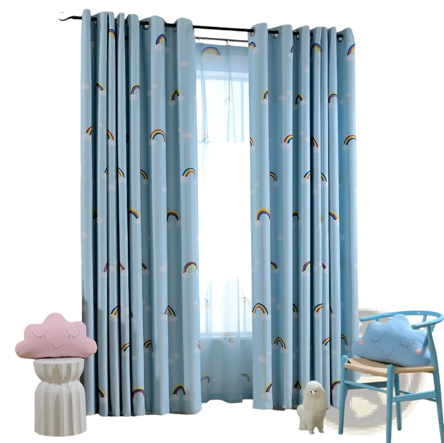 Rainbow Blackout and Sheer Curtains for Kids Room