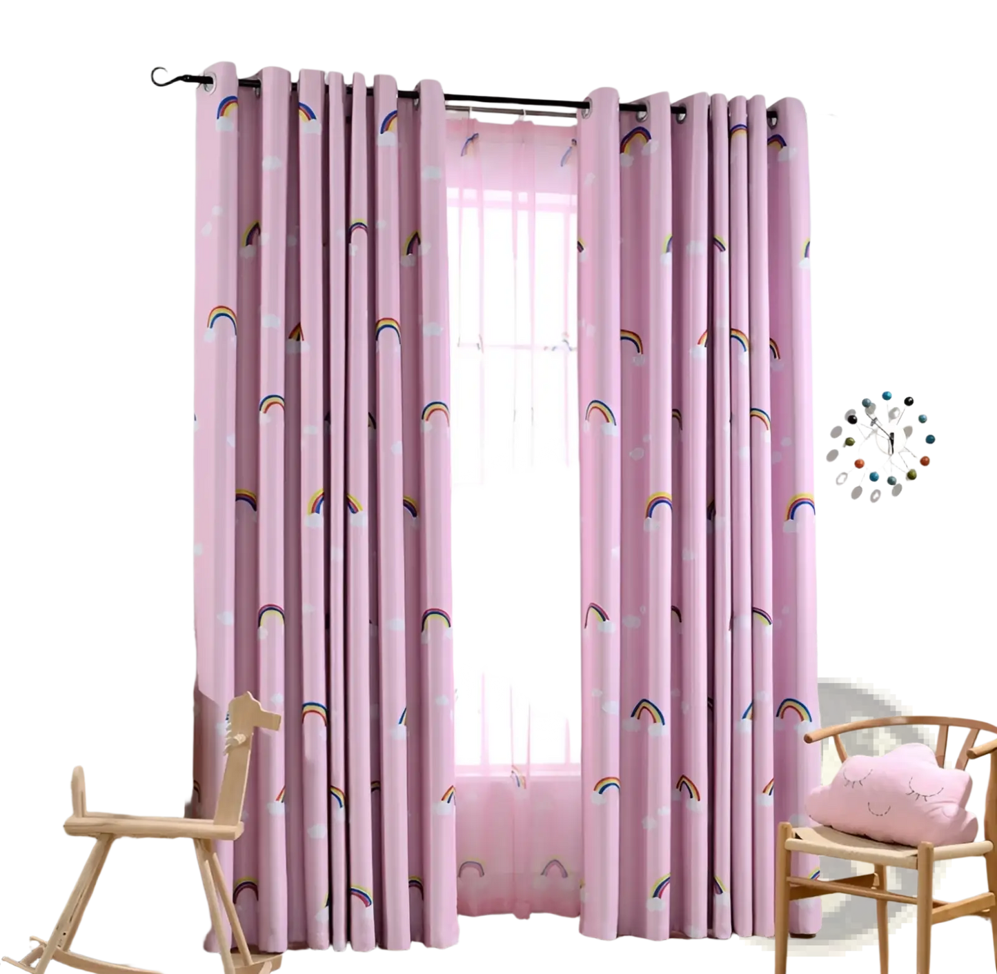 Rainbow Blackout and Sheer Curtains for Kids Room