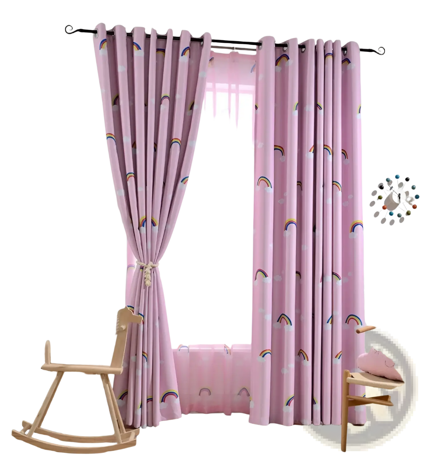 Rainbow Blackout and Sheer Curtains for Kids Room