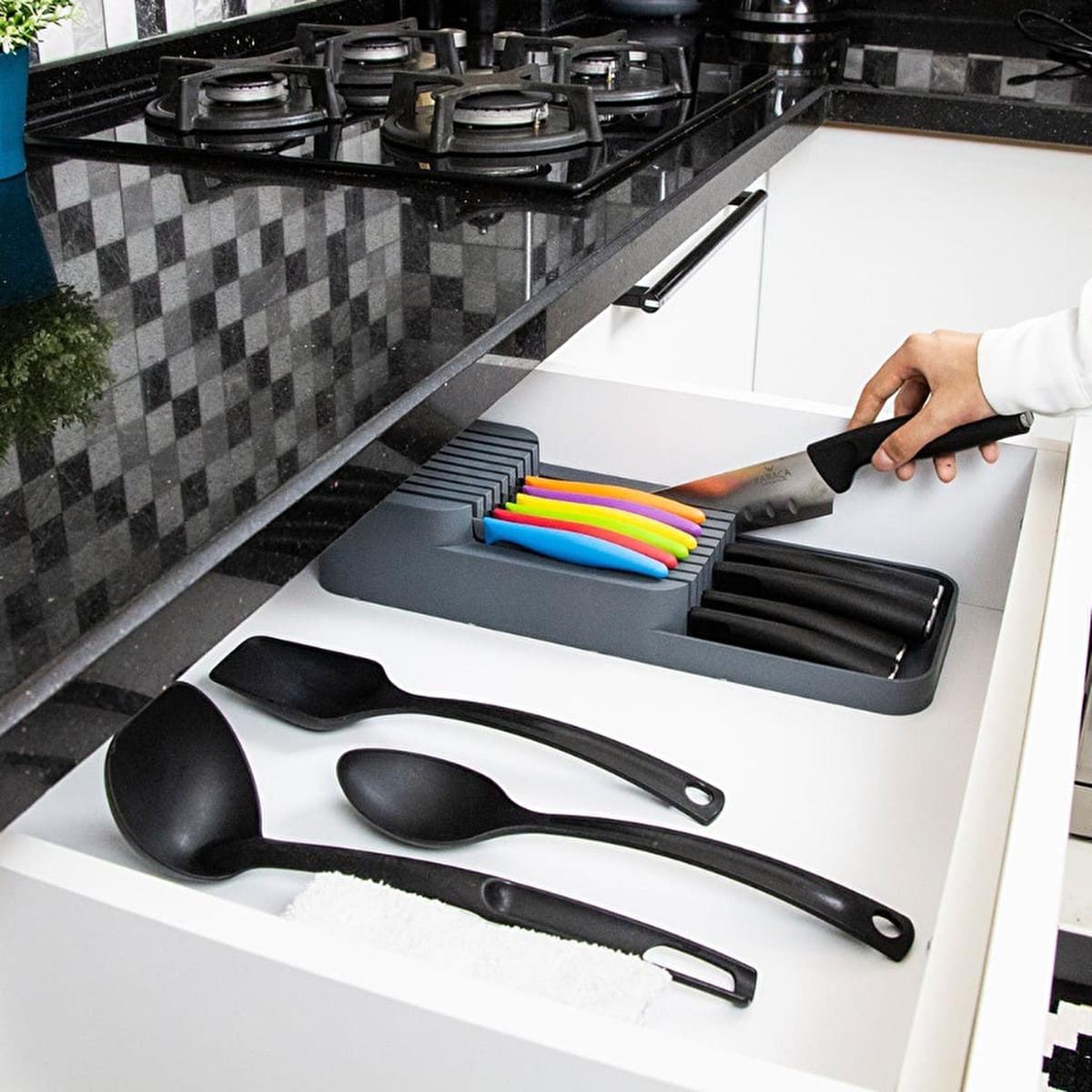 Decobella 18-Knife Block: Space Saving Double Row Knife Organizer for Kitchen, Protects & Stores Knives - Dishwasher Safe