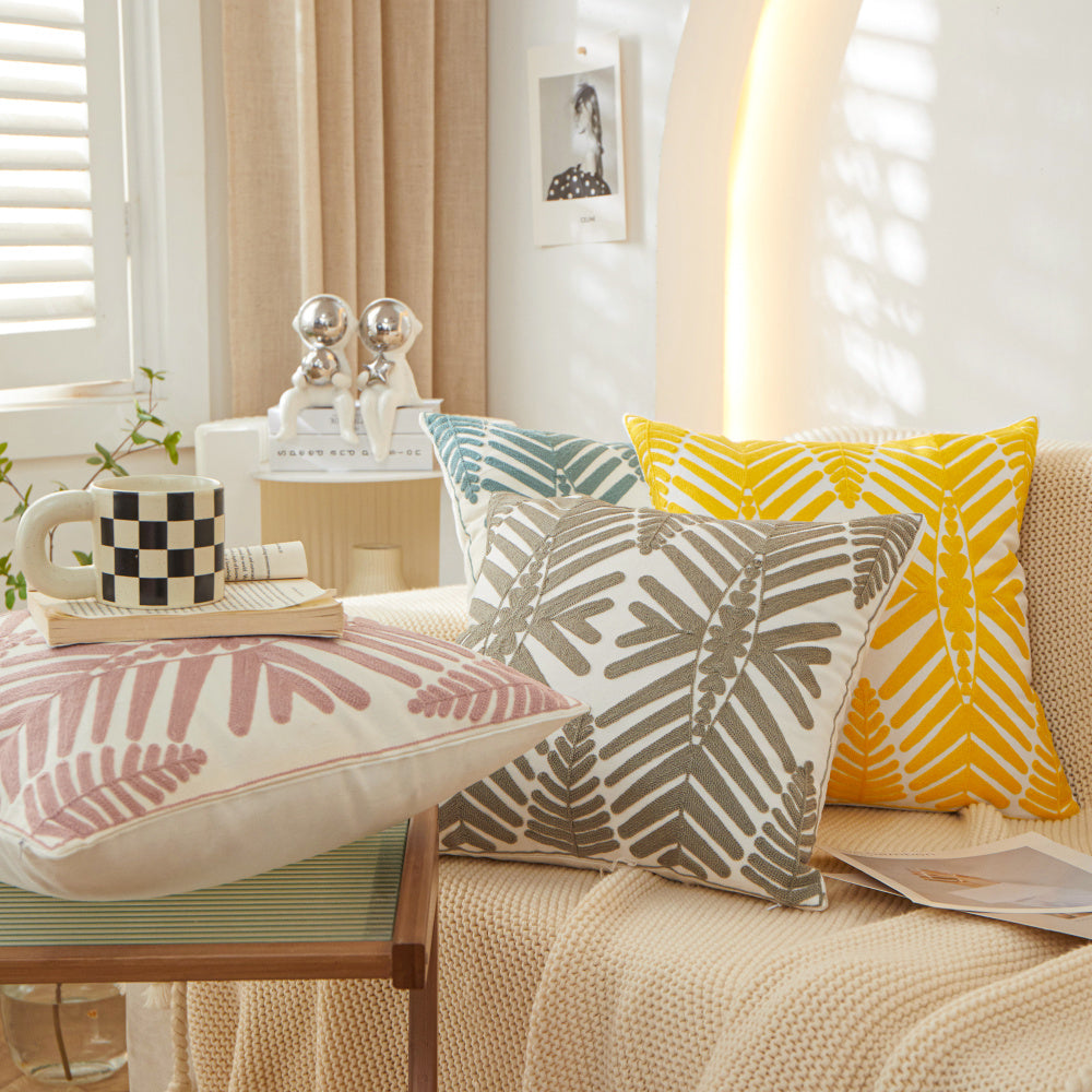 Textured Cotton Blend leaf tropical design Throw Pillow (With insert) size 18"x18"