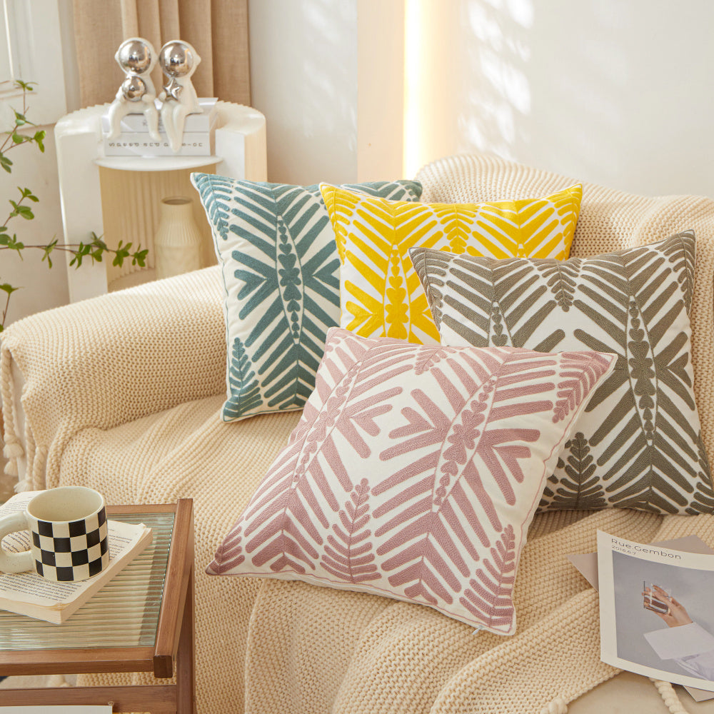 Textured Cotton Blend leaf tropical design Throw Pillow (With insert) size 18"x18"
