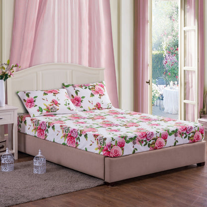 DaDa Bedding Pink Romantic Roses Floral Fitted Sheet Set
