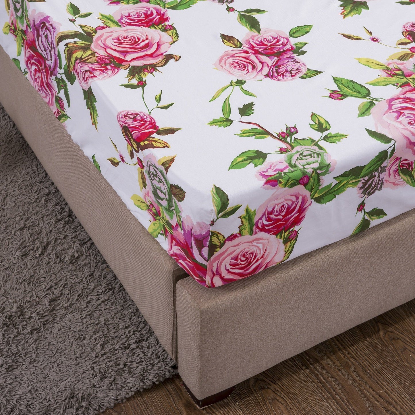 DaDa Bedding Pink Romantic Roses Floral Fitted Sheet Set