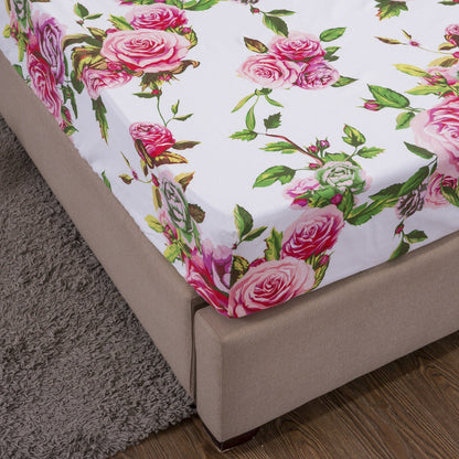 DaDa Bedding Pink Romantic Roses Floral Fitted Sheet Set