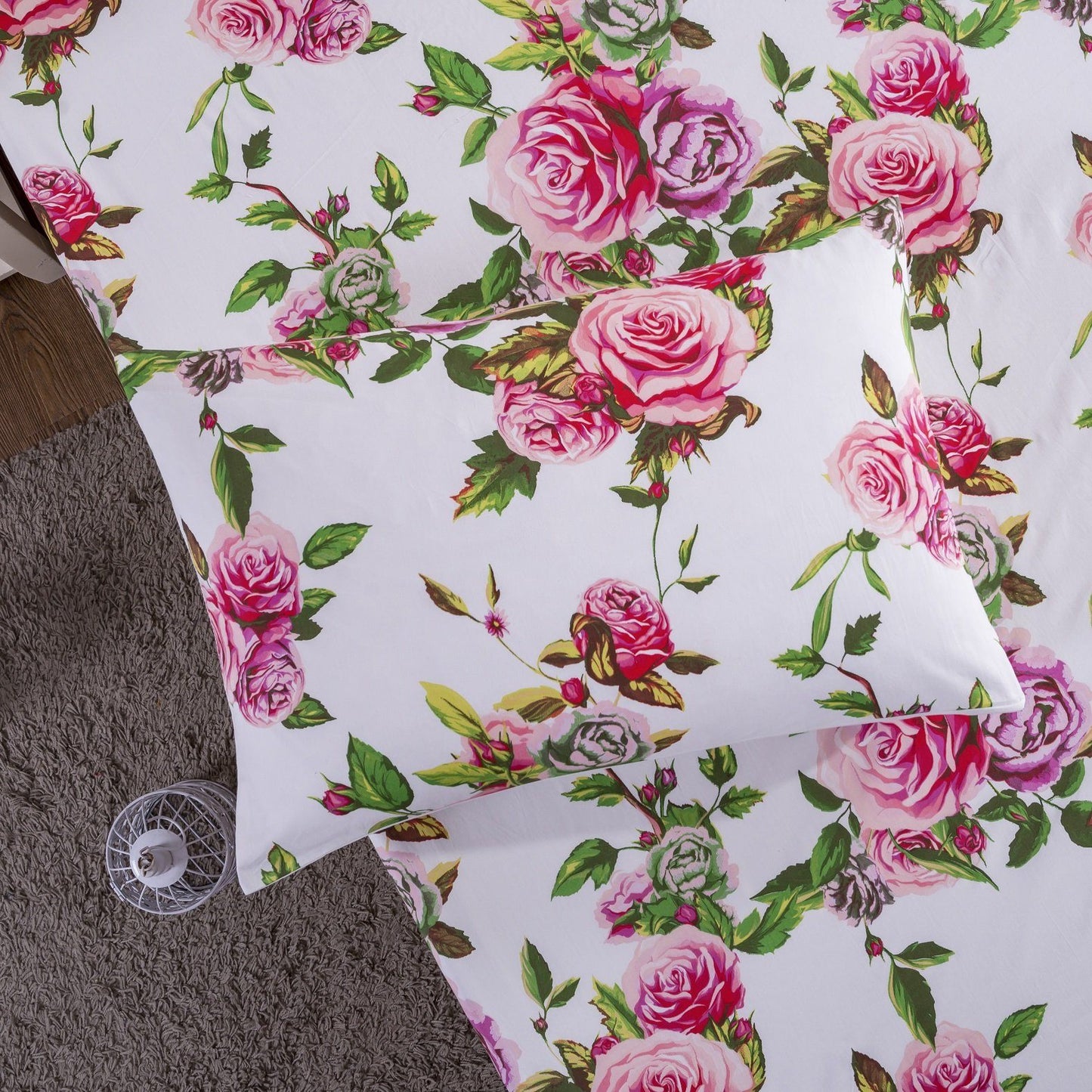 DaDa Bedding Pink Romantic Roses Floral Fitted Sheet Set