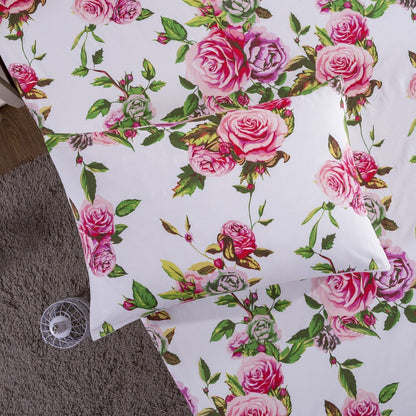 DaDa Bedding Pink Romantic Roses Floral Fitted Sheet Set