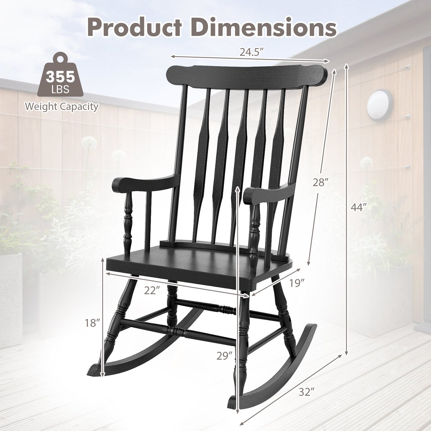 Rocking Chair with Solid Wooden Frame for Garden and Patio
