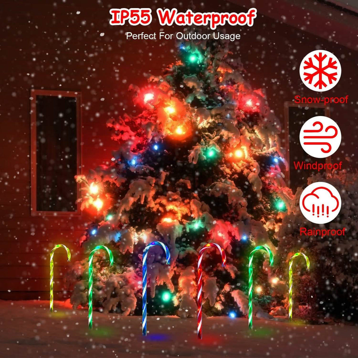 Solar Christmas Candy Cane Light IP55 Waterproof Stake Light