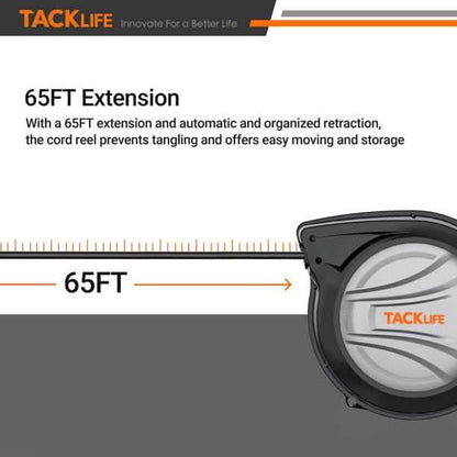 Tacklife Retractable Extension Cord, 65FT+4.5 Extension Cord Reel