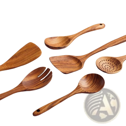 Teak Wooden Cooking Spoon Set 6 Piece Utensils