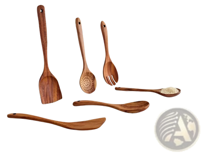 Teak Wooden Cooking Spoon Set 6 Piece Utensils