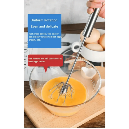 Unique Design Semi-automatic Egg Beater 304 Stainless Steel Egg Whisk Manual Hand Mixer Self Turning Egg Stirrer Kitchen Accessories Egg Tools