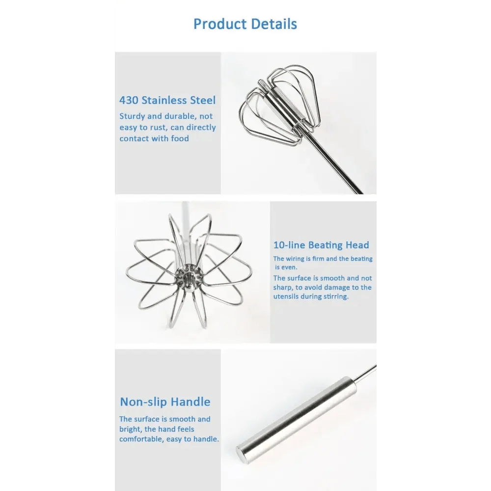 Unique Design Semi-automatic Egg Beater 304 Stainless Steel Egg Whisk Manual Hand Mixer Self Turning Egg Stirrer Kitchen Accessories Egg Tools
