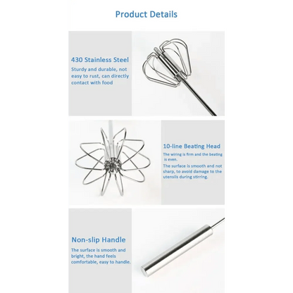 Unique Design Semi-automatic Egg Beater 304 Stainless Steel Egg Whisk Manual Hand Mixer Self Turning Egg Stirrer Kitchen Accessories Egg Tools