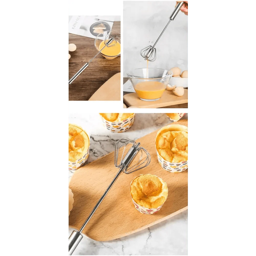 Unique Design Semi-automatic Egg Beater 304 Stainless Steel Egg Whisk Manual Hand Mixer Self Turning Egg Stirrer Kitchen Accessories Egg Tools