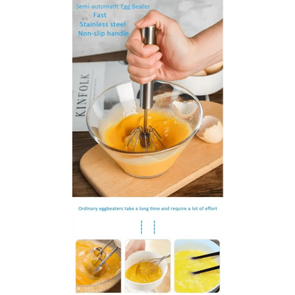 Unique Design Semi-automatic Egg Beater 304 Stainless Steel Egg Whisk Manual Hand Mixer Self Turning Egg Stirrer Kitchen Accessories Egg Tools