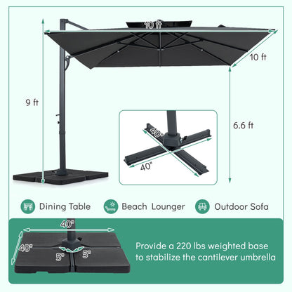 10 FT Cantilever Patio Umbrella with 220 LBS Base